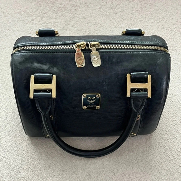 MCM Small Black Leather Satchel Boston Handbag - Picture 9 of 16